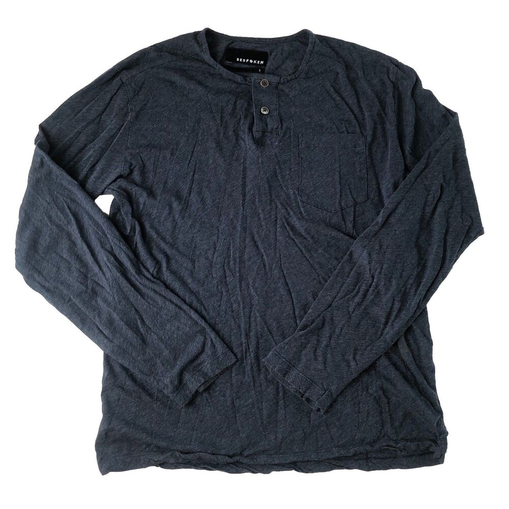 Bespoken 2 Button Pocket Henley Long Sleeve Heather Blue Size Small